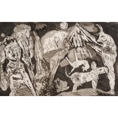 12 - 2 x abstract etchings (1 coloured) - 39cm x 28.5cm