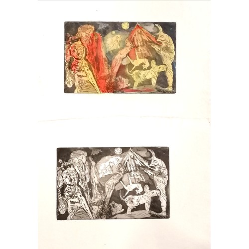 12 - 2 x abstract etchings (1 coloured) - 39cm x 28.5cm