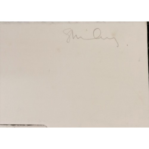 15 - Engraving of nude man climbing ladder with 2 onlookers signed Shirley - 56.5cm x 38cm