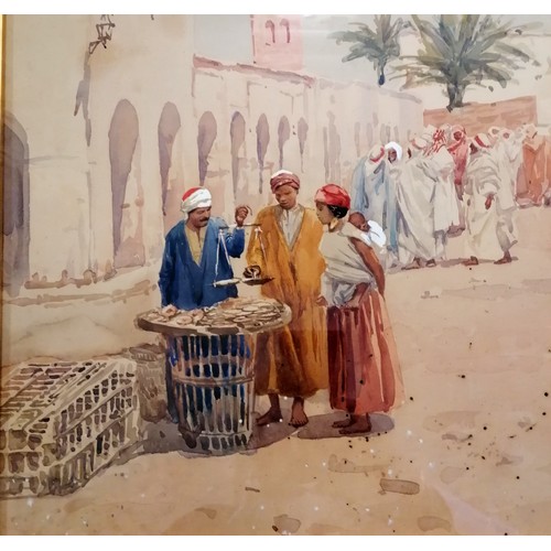 19 - Giovanni Barbaro (1864-1915) large watercolour study of Bedouin market scene - frame 74cmcm x 86cm