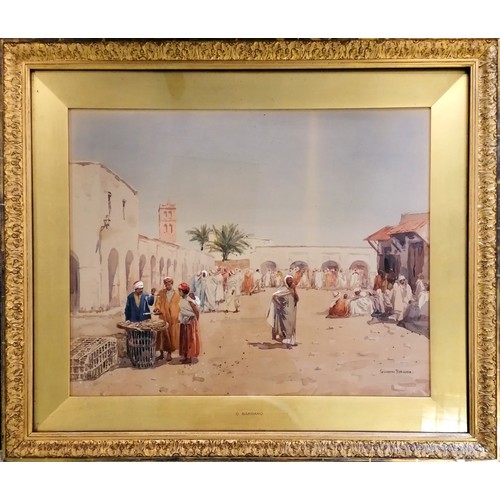 19 - Giovanni Barbaro (1864-1915) large watercolour study of Bedouin market scene - frame 74cmcm x 86cm