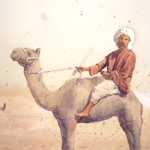 20 - Giovanni Barbaro (1864-1915) large watercolour study titled 'Arabian encampment' - 74cm x 99cm & is ... 