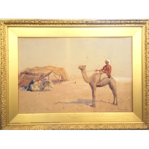 20 - Giovanni Barbaro (1864-1915) large watercolour study titled 'Arabian encampment' - 74cm x 99cm & is ... 