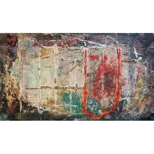 21 - Mid century abstract signed painting mounted on board - 42cm 29cm