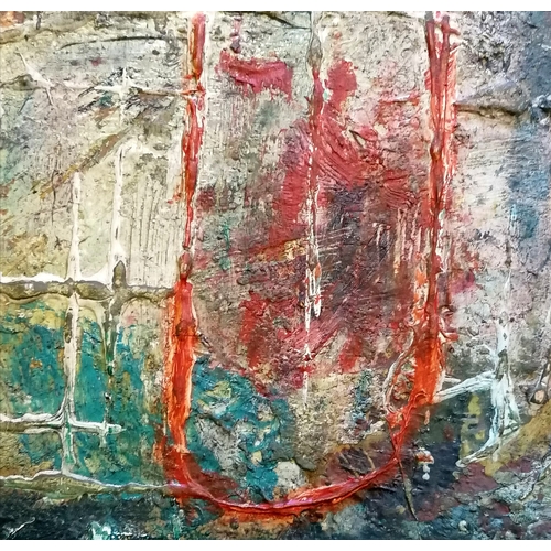 21 - Mid century abstract signed painting mounted on board - 42cm 29cm