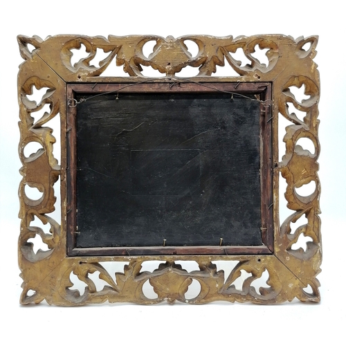 22 - Antique oil painting on panel of a pastoral scene inc cattle, boat etc in a florentine style frame -... 