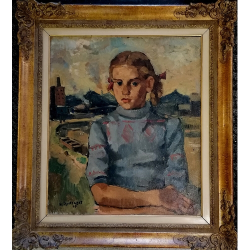 23 - Henri Spitsaert (1928-1974) French artist dated 1949 oil on canvas portrait of a pretty girl 'Jeune ... 