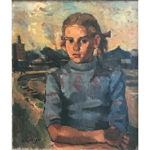 23 - Henri Spitsaert (1928-1974) French artist dated 1949 oil on canvas portrait of a pretty girl 'Jeune ... 