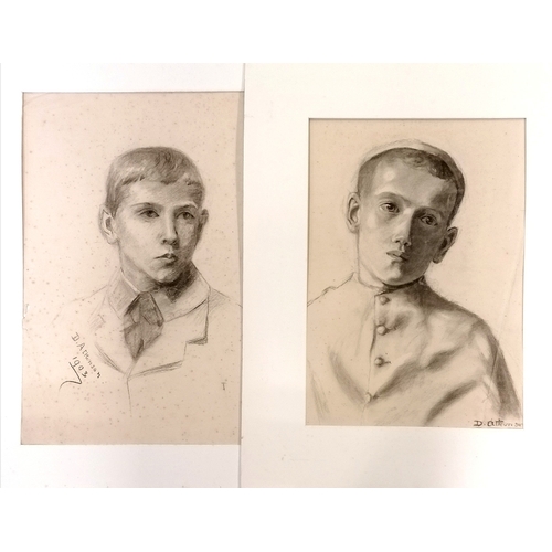 24 - 2 x 1903 charcoal portraits of young boys signed D Atkinson - largest mount 58cm x 68.5cm. Signs of ... 