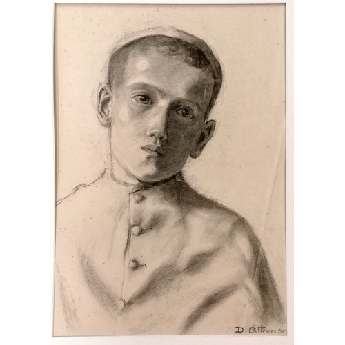 24 - 2 x 1903 charcoal portraits of young boys signed D Atkinson - largest mount 58cm x 68.5cm. Signs of ... 