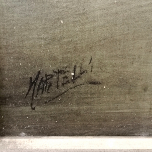 26 - Large Mid century oil painting on canvas of a vase of roses signed Martell in a scumbled wooden fram... 