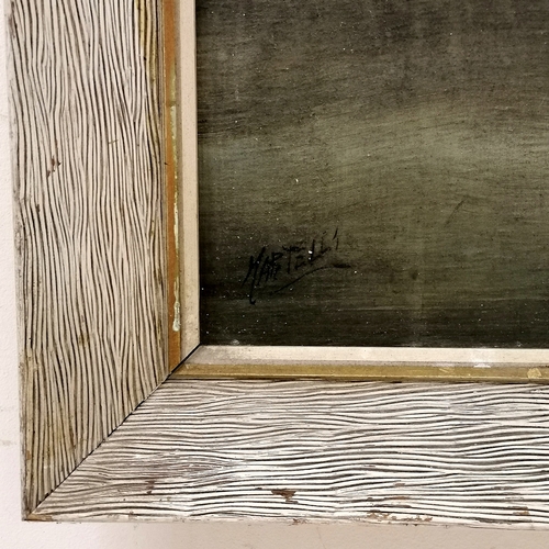 26 - Large Mid century oil painting on canvas of a vase of roses signed Martell in a scumbled wooden fram... 