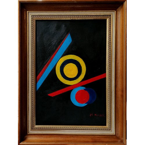 30 - Abstract oil on canvas indistinctly signed - frame 49cm x 36cm