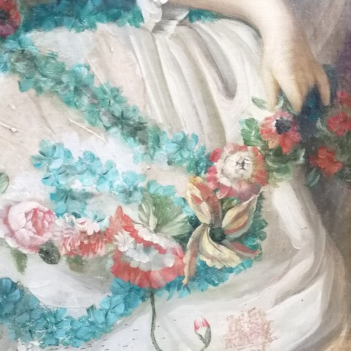 42 - Large antique Victorian oil on canvas painting after François-Hubert Drouais (1727-75) of 3 children... 