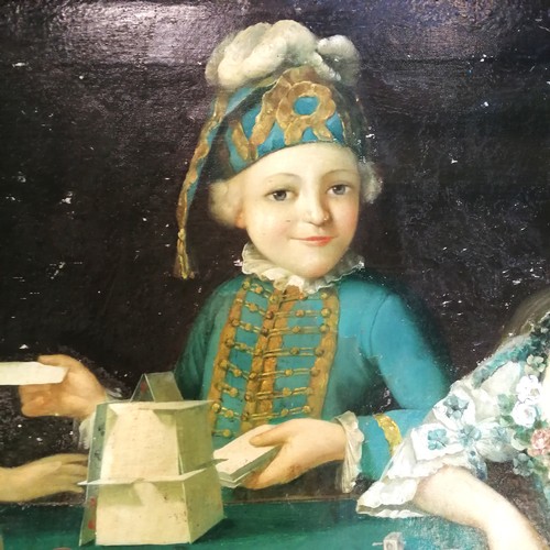 42 - Large antique Victorian oil on canvas painting after François-Hubert Drouais (1727-75) of 3 children... 