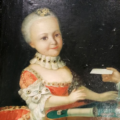 42 - Large antique Victorian oil on canvas painting after François-Hubert Drouais (1727-75) of 3 children... 