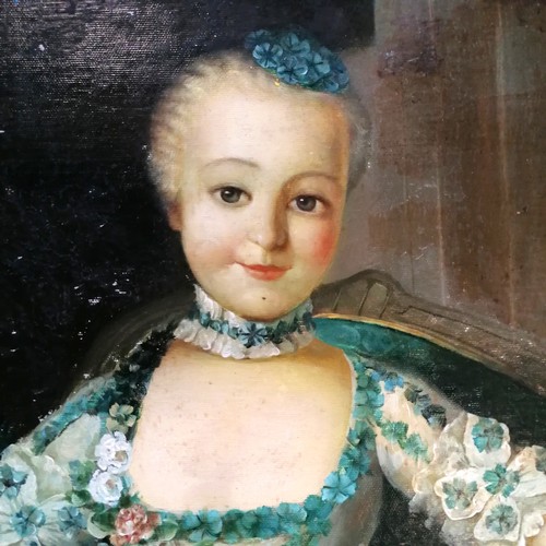 42 - Large antique Victorian oil on canvas painting after François-Hubert Drouais (1727-75) of 3 children... 