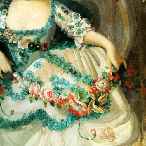 42 - Large antique Victorian oil on canvas painting after François-Hubert Drouais (1727-75) of 3 children... 