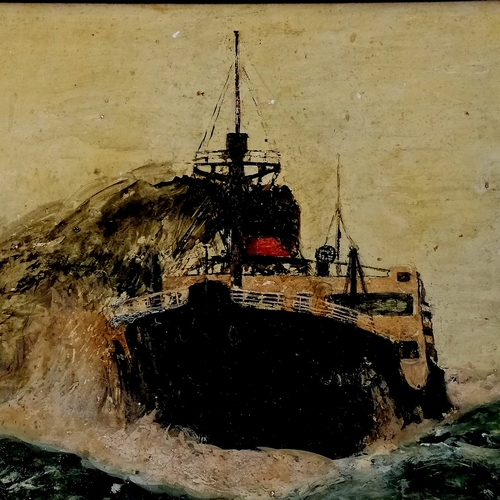 44 - Oil painting of a steamship titled 'Butting thro the channel in the Mad March Days' frame 63cm x 63c... 