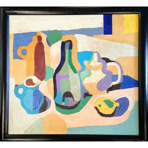 46 - Terence Robert Wood contemporary oil painting on board of a table setting with a lemon frame 78cm x ... 