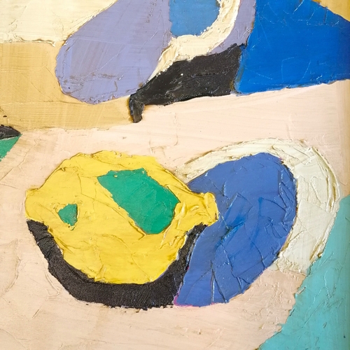 46 - Terence Robert Wood contemporary oil painting on board of a table setting with a lemon frame 78cm x ... 