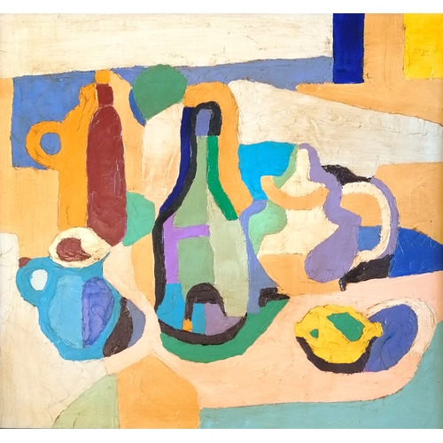 46 - Terence Robert Wood contemporary oil painting on board of a table setting with a lemon frame 78cm x ... 