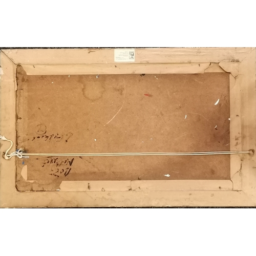 47 - Mid century abstract oil painting signed with annotation to reverse - frame 54cm x 87cm.