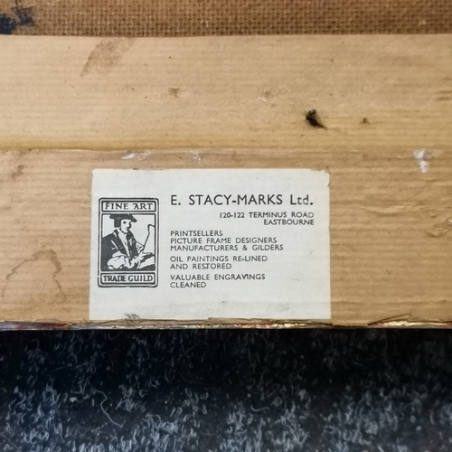 47 - Mid century abstract oil painting signed with annotation to reverse - frame 54cm x 87cm.