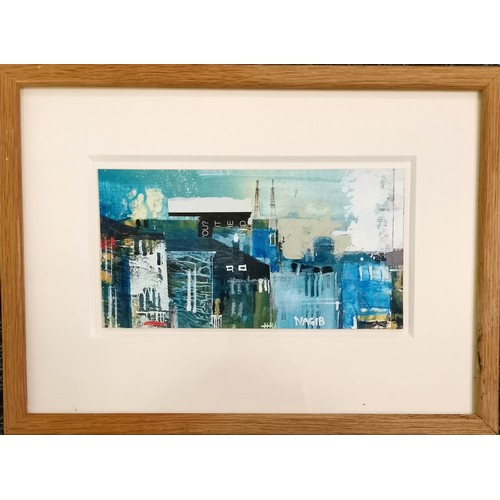 51 - Nagib Karsan (b.1955) original mixed media of a town / city scape - frame 25.5cm x 34.5cm