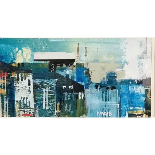 51 - Nagib Karsan (b.1955) original mixed media of a town / city scape - frame 25.5cm x 34.5cm