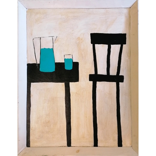 54 - Terence Robert Wood oil painting of a table with blue jug frame 80cm x 63cm.