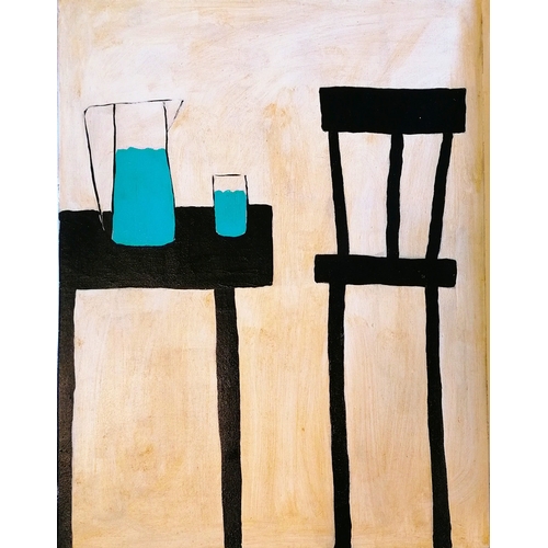 54 - Terence Robert Wood oil painting of a table with blue jug frame 80cm x 63cm.