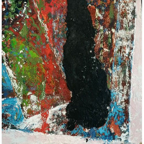 55 - John Percy Abstract mixed media painting on board title 'Entropic Garden' signed to the reverse 92cm... 