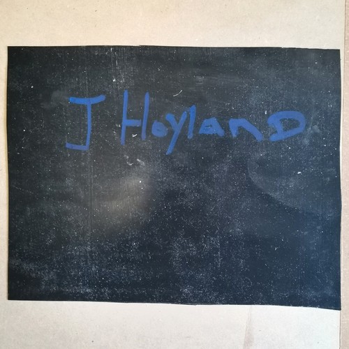 57 - Abstract painting with J Hoyland painted label on reverse of 77.5cm x 53.5cm frame