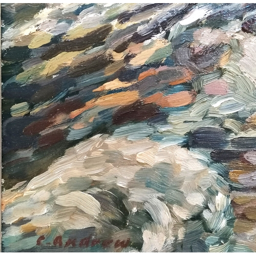 60 - Charles Andrew oil on board painting of 'Squall off Steep Holm' - frame 43cm x 53cm.