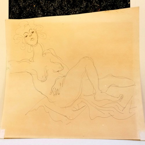 61 - Tom Maley (?) original pen & ink drawing of a nude lady 'Nude #5' dated 1989 - mount 45cm x 48cm ~ h... 