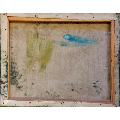 64 - Abstract oil on canvas of a landscape with trees - 40.5cm x 50.5cm ~ some losses