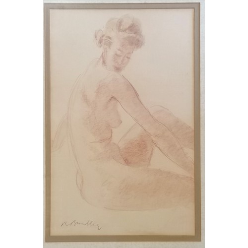67 - Mixed media signed drawing of a nude lady - frame 60cm x 46cm