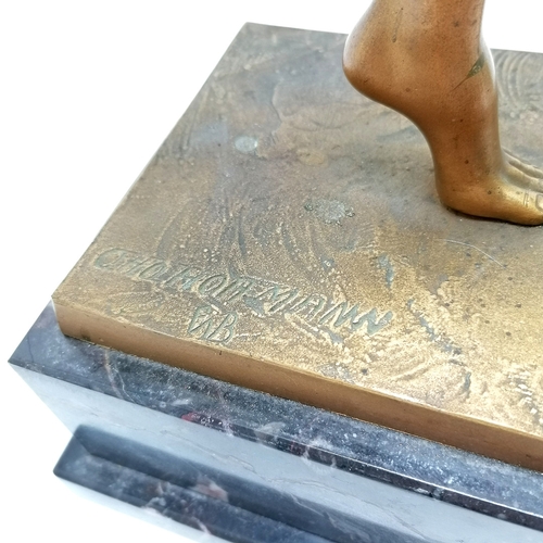 73 - Otto Hoffmann (1885-1915) original bronze cast figure of a classical female dancing on a squared mar... 