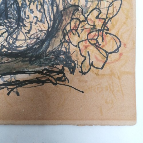 78 - Original mixed media of classical theme inc laying faun - has faint signature ~ 32cm x 25cm