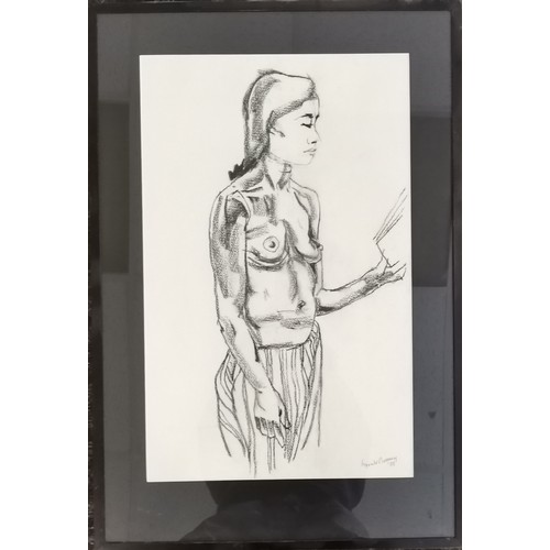 81 - Gerald Benney (1930-2008) nude pastel drawing dated 1998 'Girl with page' - frame 67.5cm x 46cm