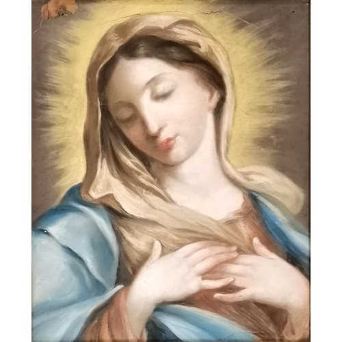 84 - Antique pastel depiction of Mary - gilt frame 50cm x 58cm ~ has 3 tears and some losses and slight l... 