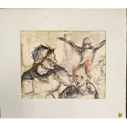 86 - Jim Gilbert (1933-95) watercolour painting 'Comforting word' - mount 37.5cm x 32.5cm