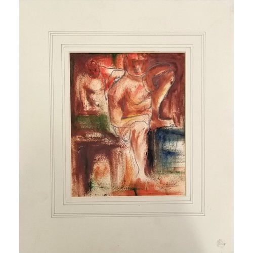 87 - Jim Gilbert (1933-95) mixed media painting in cubist style - mount 38cm x 32.5cm