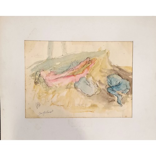 88 - Jim Gilbert (1933-95) watercolour painting of 3 nude figures - mount 41.5cm x 34cm