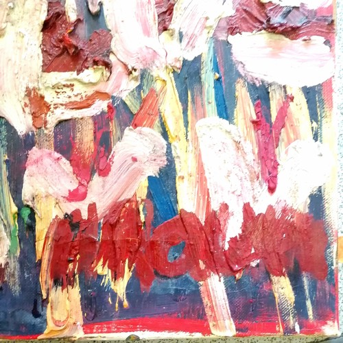 99 - Large signed abstract oil painting on canvas of flowers in a field - 120cm x 80cm ~ canvas a/f to to... 