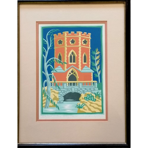 100 - Lynda Gray (b.1947) 8 colour screenprint 'The folly tower' from a ltd ed of 500 - frame 40cm x 31cm