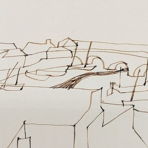 101 - Original pen and ink drawing of St Ives in the style of Ben Nicholson - 21cm x 30cm ~ has some pinho... 