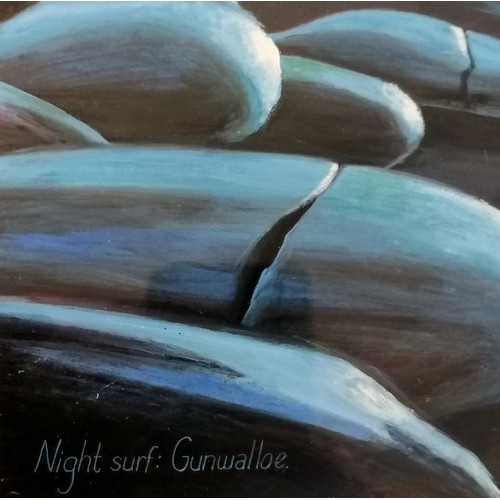 103 - Matthew Hedges waveart gouache painting 'Night surf : Gunwalloe' - frame 55cm x 76.5cm