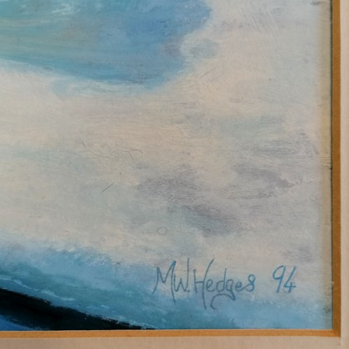 103 - Matthew Hedges waveart gouache painting 'Night surf : Gunwalloe' - frame 55cm x 76.5cm